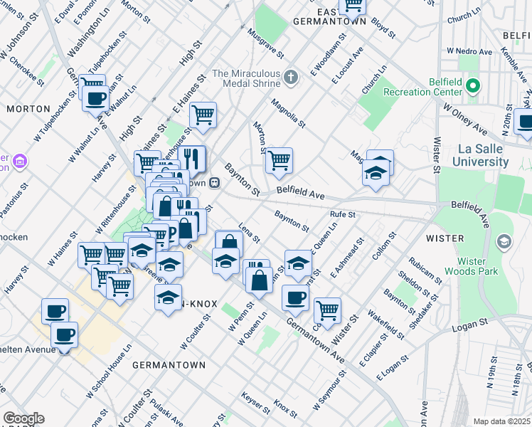map of restaurants, bars, coffee shops, grocery stores, and more near 5434 Baynton Street in Philadelphia