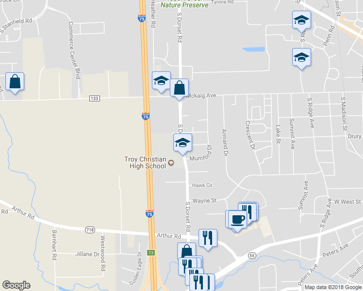 map of restaurants, bars, coffee shops, grocery stores, and more near Lexington Avenue in Troy