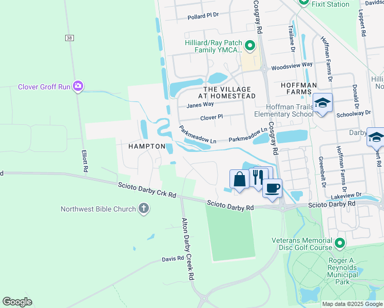 map of restaurants, bars, coffee shops, grocery stores, and more near 4170 Green Clover Drive in Hilliard