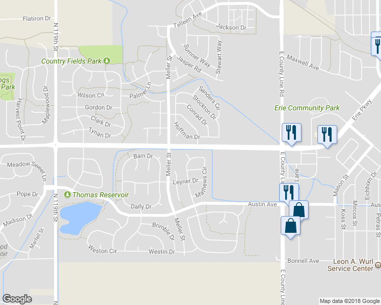 map of restaurants, bars, coffee shops, grocery stores, and more near 527 Munoz Court in Erie