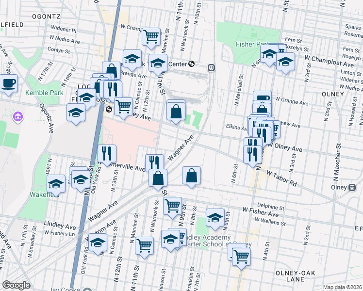 map of restaurants, bars, coffee shops, grocery stores, and more near 926 West Tabor Road in Philadelphia