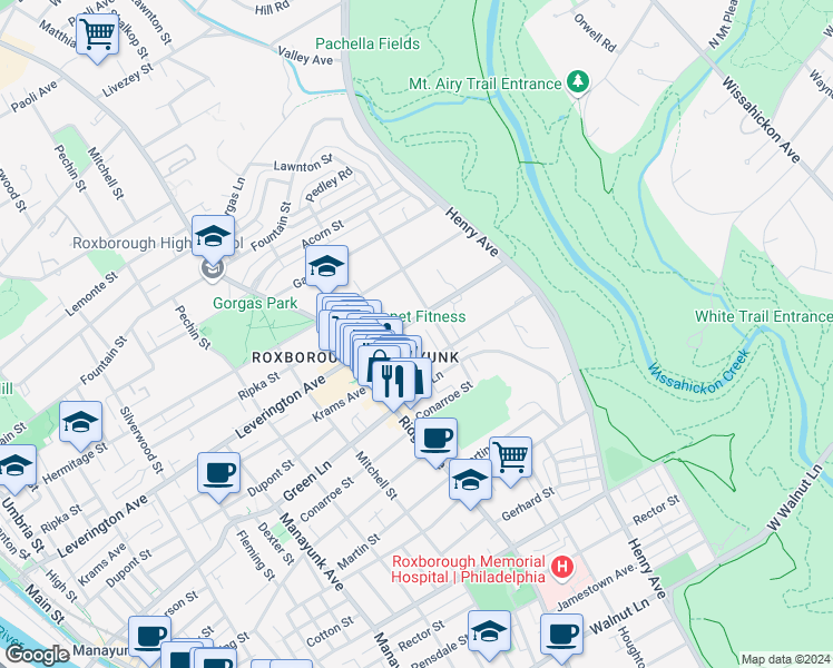 map of restaurants, bars, coffee shops, grocery stores, and more near 6172 Lawnton Street in Philadelphia