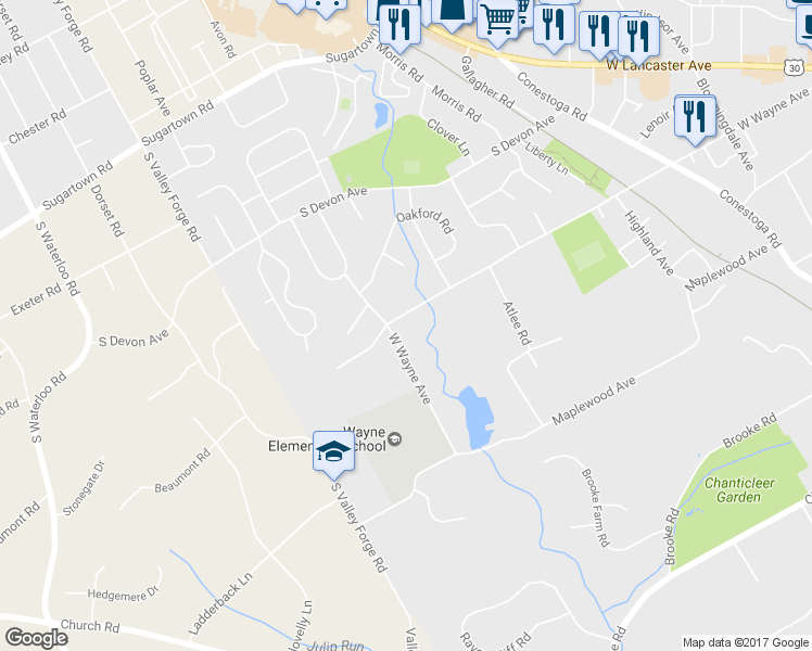 map of restaurants, bars, coffee shops, grocery stores, and more near 620 West Wayne Avenue in Wayne