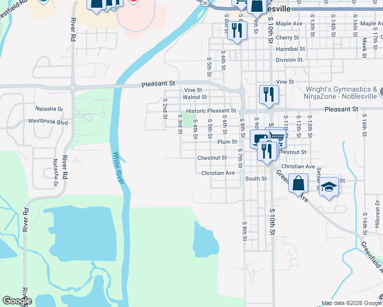 map of restaurants, bars, coffee shops, grocery stores, and more near 378 Chestnut Street in Noblesville