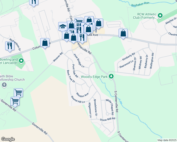 map of restaurants, bars, coffee shops, grocery stores, and more near 172 Stone Creek Road in Lancaster