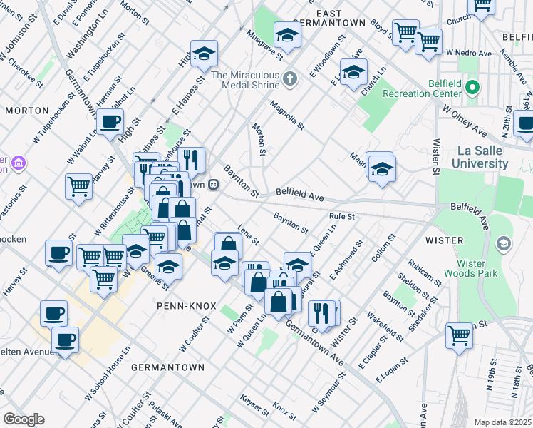 map of restaurants, bars, coffee shops, grocery stores, and more near 5434 Baynton Street in Philadelphia