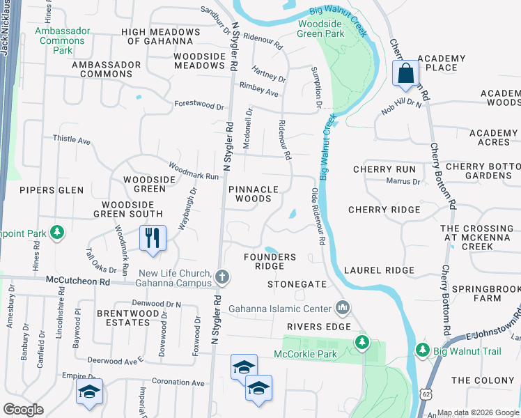 map of restaurants, bars, coffee shops, grocery stores, and more near 638 Ridenour Road in Columbus