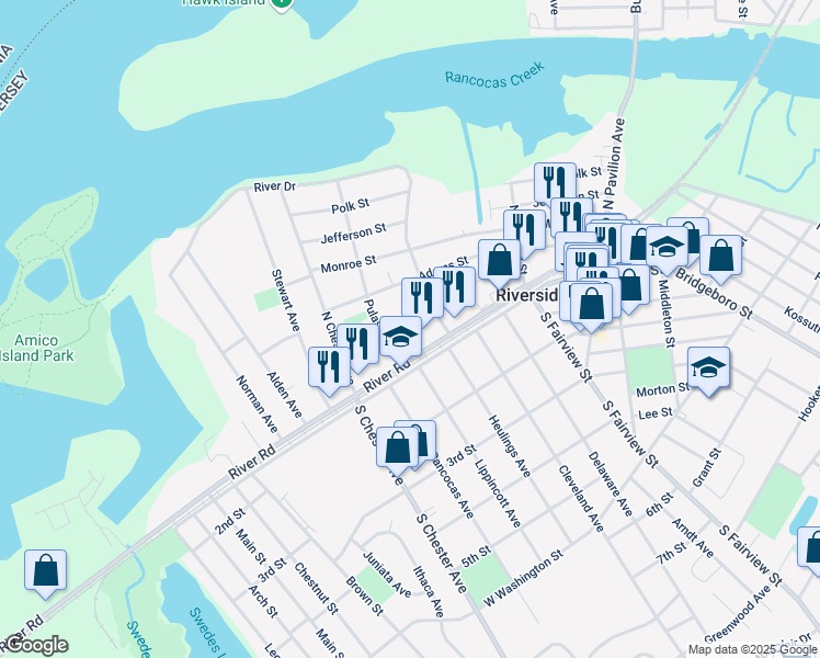 map of restaurants, bars, coffee shops, grocery stores, and more near 424 Lincoln Avenue in Riverside