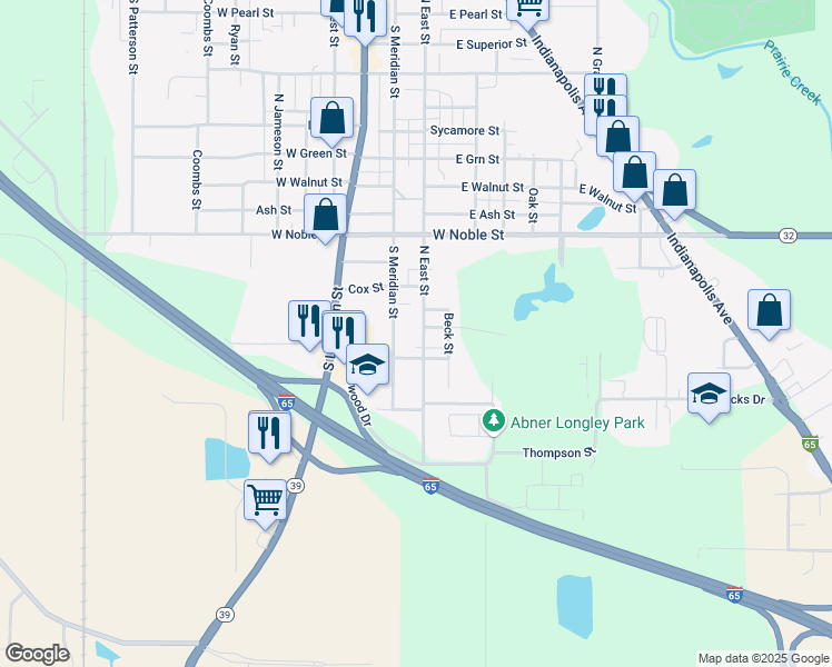 map of restaurants, bars, coffee shops, grocery stores, and more near 1328 South East Street in Lebanon