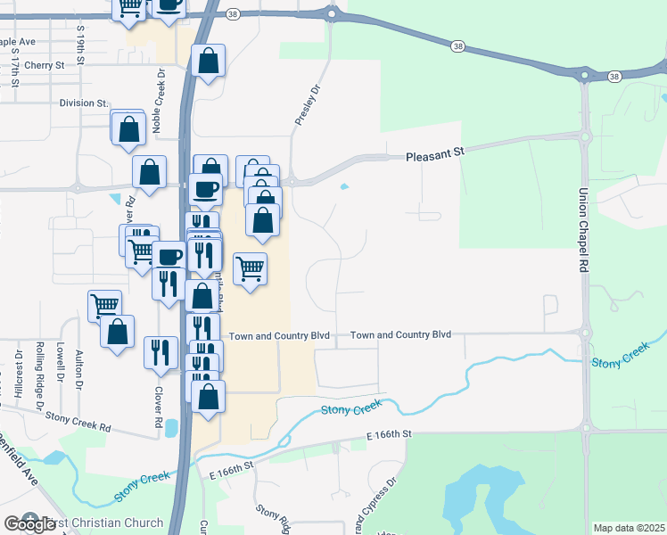 map of restaurants, bars, coffee shops, grocery stores, and more near 10107 Bolcom Ct in Noblesville