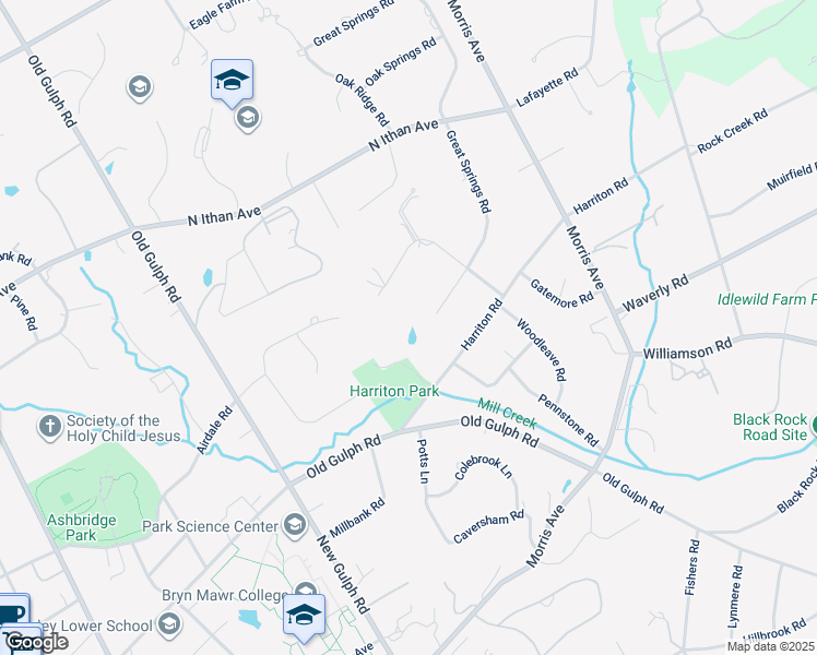 map of restaurants, bars, coffee shops, grocery stores, and more near 600 Great Springs Road in Bryn Mawr