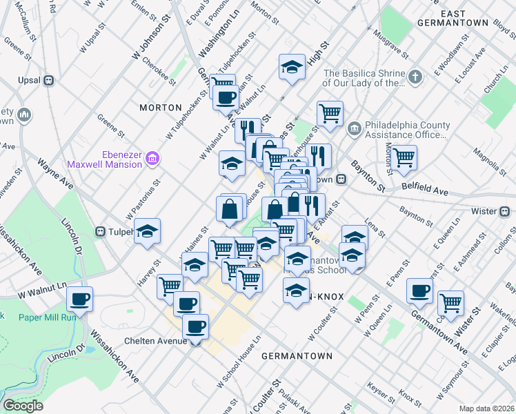 map of restaurants, bars, coffee shops, grocery stores, and more near 5820 Germantown Avenue in Philadelphia