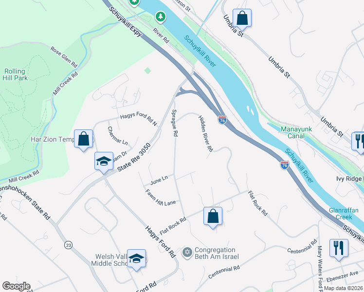 map of restaurants, bars, coffee shops, grocery stores, and more near 341 Sprague Road in Penn Valley