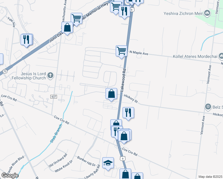 map of restaurants, bars, coffee shops, grocery stores, and more near in Toms River
