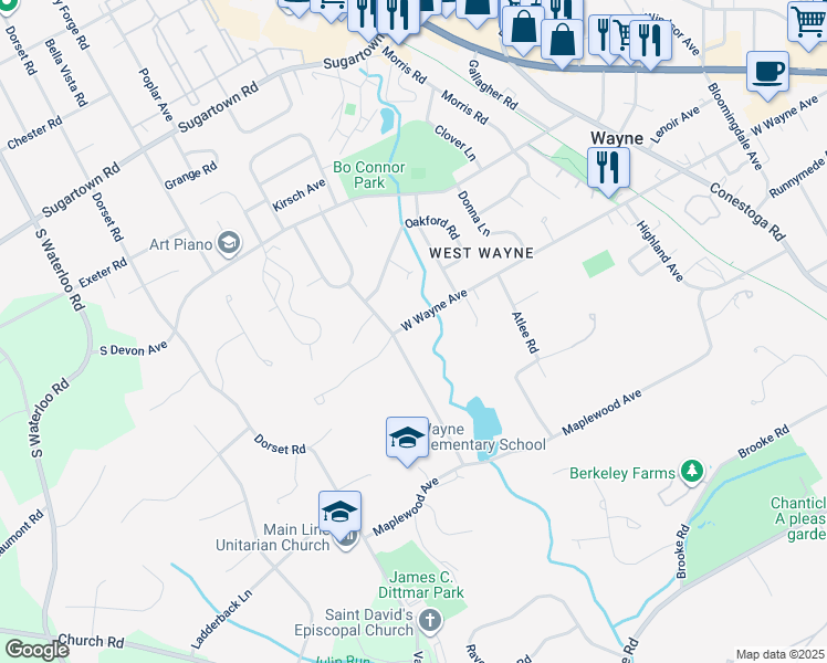 map of restaurants, bars, coffee shops, grocery stores, and more near 620 West Wayne Avenue in Wayne