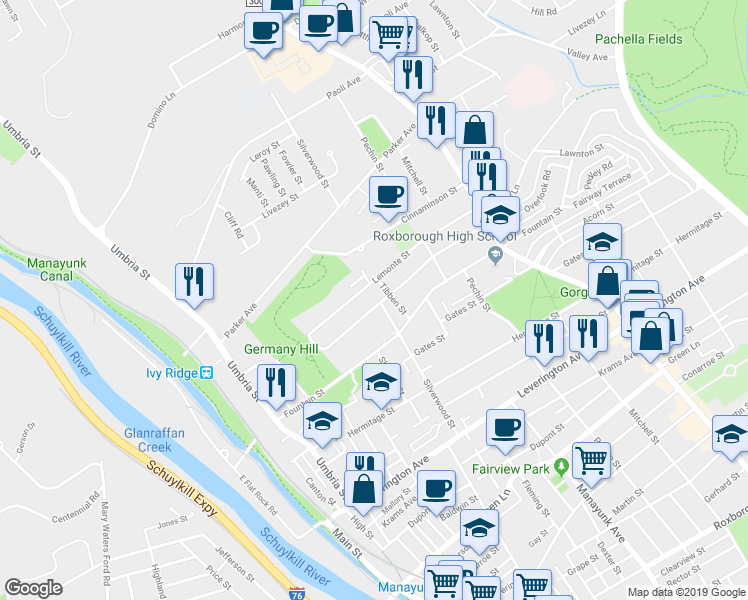map of restaurants, bars, coffee shops, grocery stores, and more near 310 Delmar Street in Philadelphia