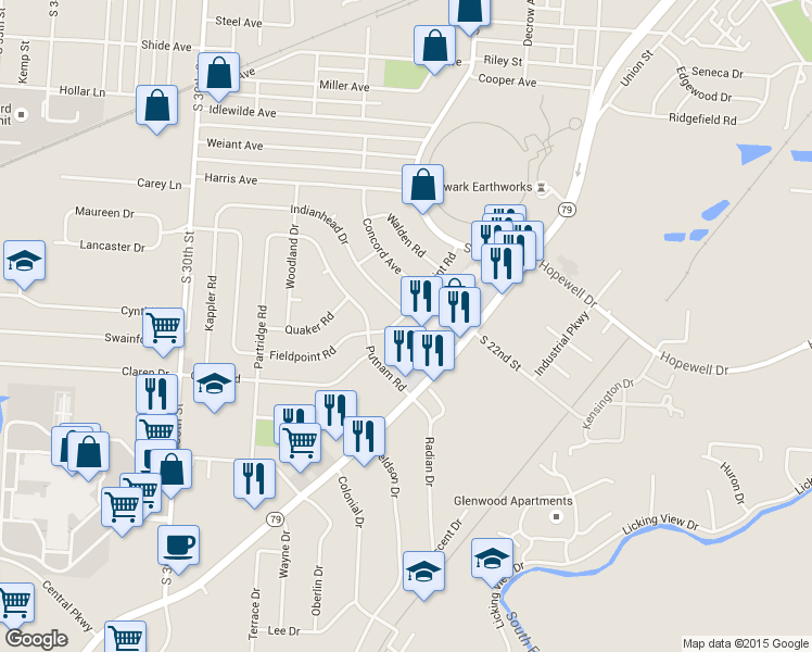 map of restaurants, bars, coffee shops, grocery stores, and more near 229 Fieldpoint Road in Heath