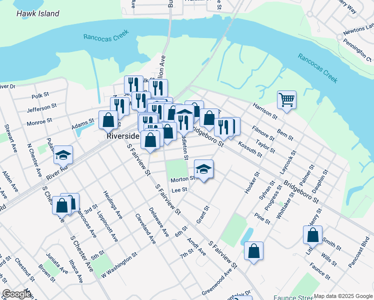 map of restaurants, bars, coffee shops, grocery stores, and more near 221 Middleton Street in Riverside