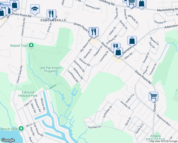 map of restaurants, bars, coffee shops, grocery stores, and more near 262 Leswing Drive in Brick Township