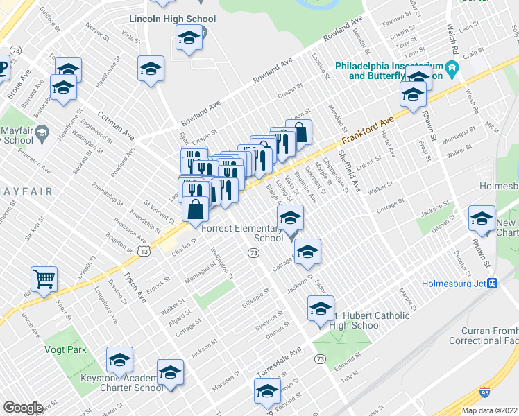 map of restaurants, bars, coffee shops, grocery stores, and more near 4047 Aldine Street in Philadelphia