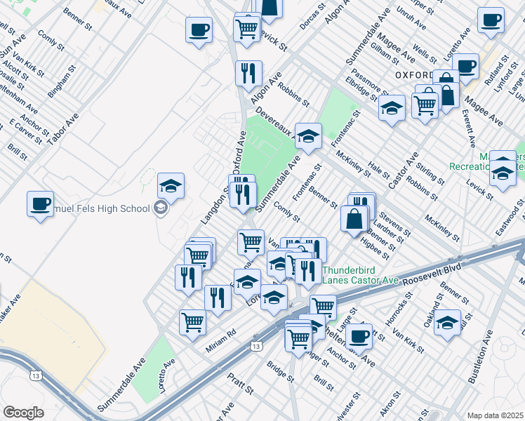 map of restaurants, bars, coffee shops, grocery stores, and more near 5929 Summerdale Avenue in Philadelphia