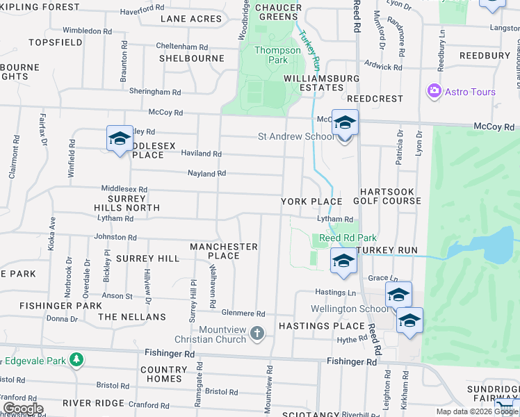 map of restaurants, bars, coffee shops, grocery stores, and more near 2088 Lytham Road in Columbus