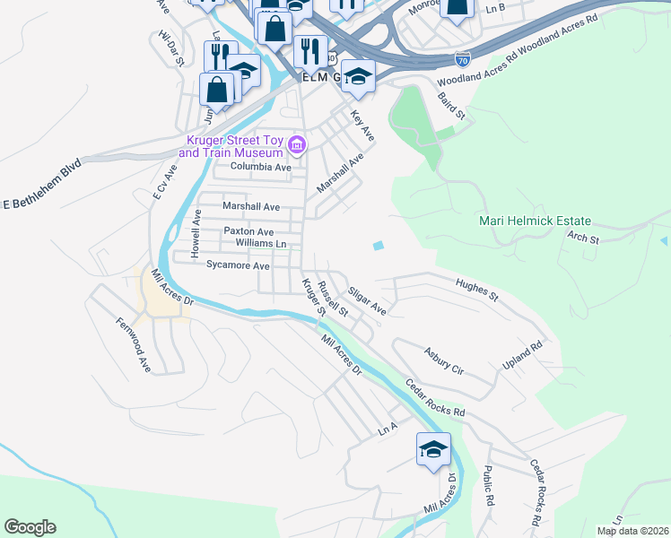 map of restaurants, bars, coffee shops, grocery stores, and more near 2 Jones St in Wheeling