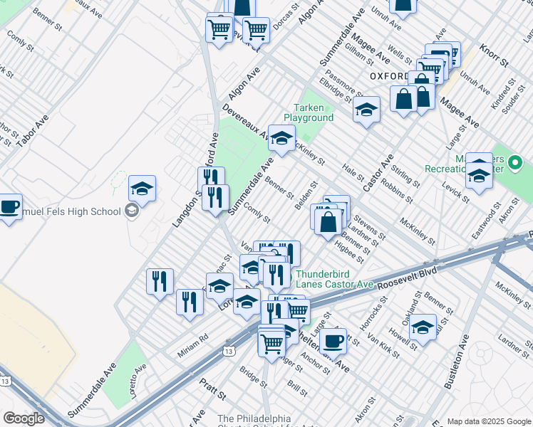 map of restaurants, bars, coffee shops, grocery stores, and more near 6007 Frontenac Street in Philadelphia