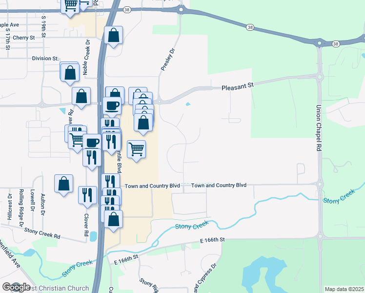 map of restaurants, bars, coffee shops, grocery stores, and more near 10107 Bolcom Ct in Noblesville