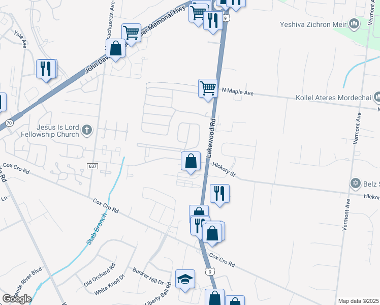 map of restaurants, bars, coffee shops, grocery stores, and more near in Toms River