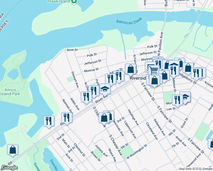 map of restaurants, bars, coffee shops, grocery stores, and more near 424 Lincoln Avenue in Riverside