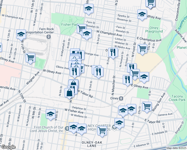 map of restaurants, bars, coffee shops, grocery stores, and more near 5611 North 3rd Street in Philadelphia