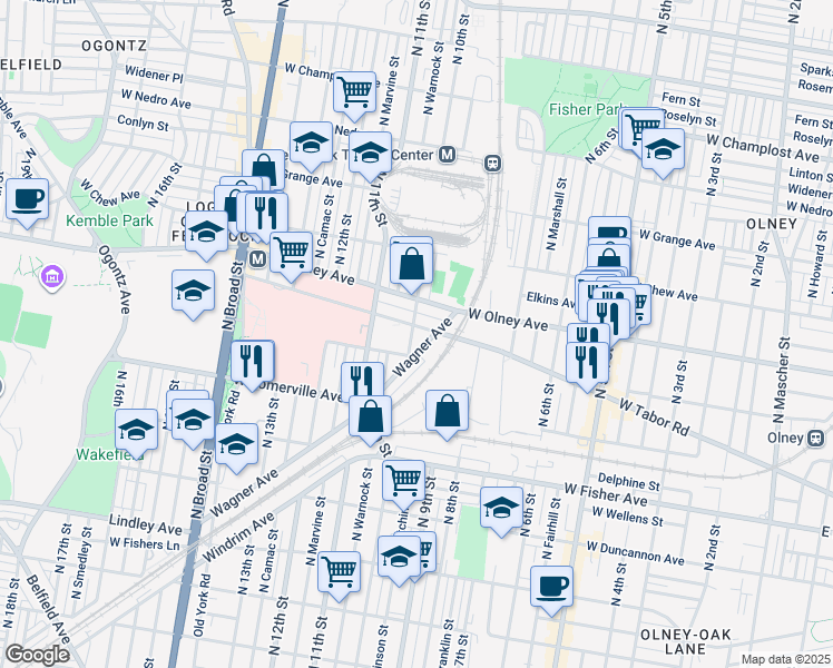 map of restaurants, bars, coffee shops, grocery stores, and more near 926 West Tabor Road in Philadelphia
