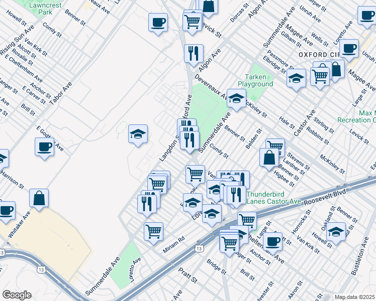 map of restaurants, bars, coffee shops, grocery stores, and more near 1040 Howell Street in Philadelphia