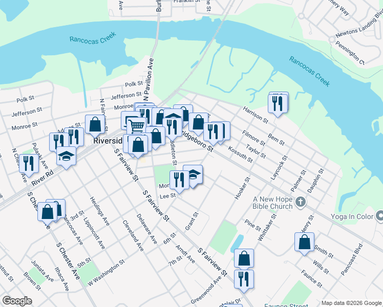 map of restaurants, bars, coffee shops, grocery stores, and more near 148 Webster Street in Riverside