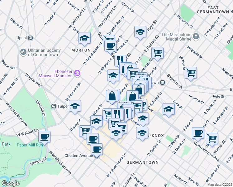 map of restaurants, bars, coffee shops, grocery stores, and more near 5908 McCallum Street in Philadelphia