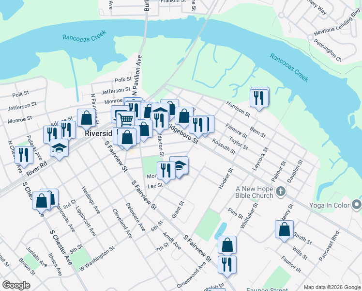 map of restaurants, bars, coffee shops, grocery stores, and more near 148 Webster Street in Riverside