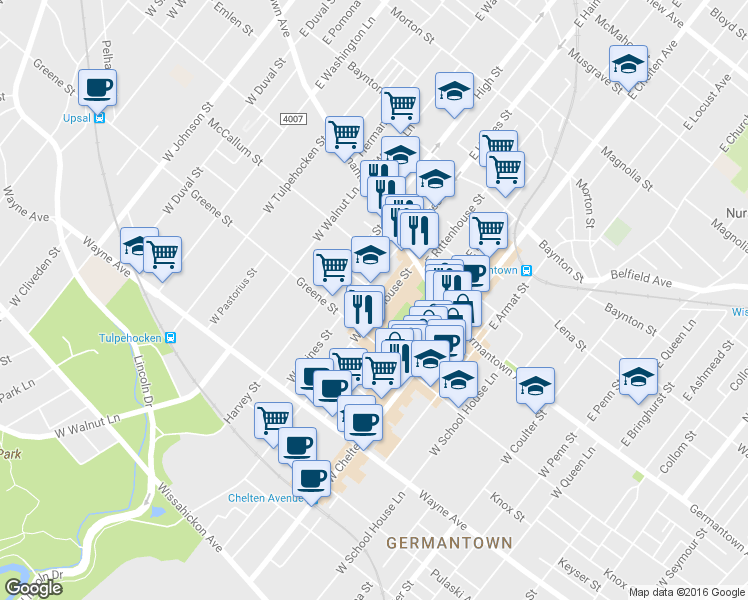 map of restaurants, bars, coffee shops, grocery stores, and more near 5908 McCallum Street in Philadelphia