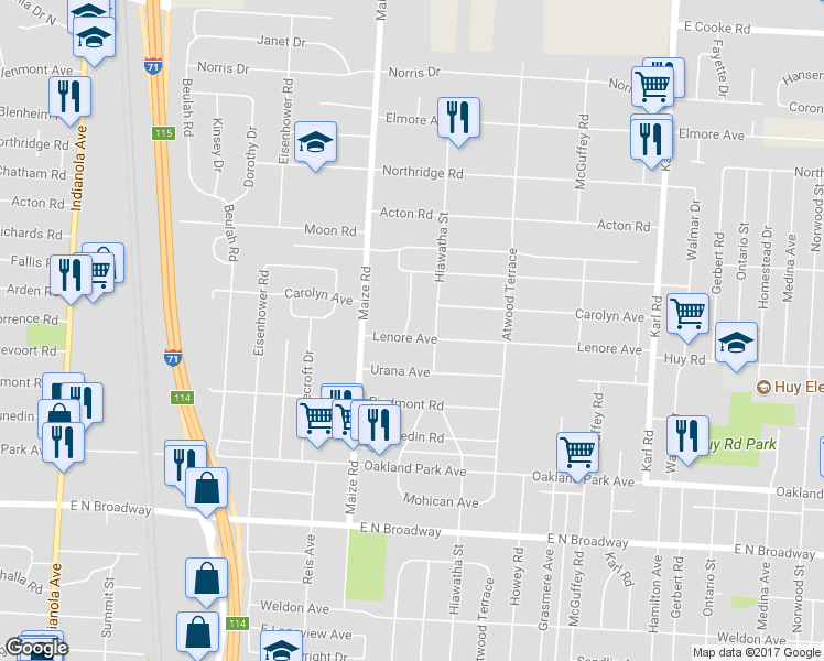map of restaurants, bars, coffee shops, grocery stores, and more near 1026 Lenore Avenue in Columbus
