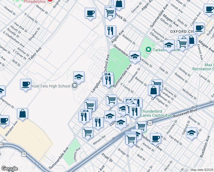 map of restaurants, bars, coffee shops, grocery stores, and more near 1038 Howell Street in Philadelphia