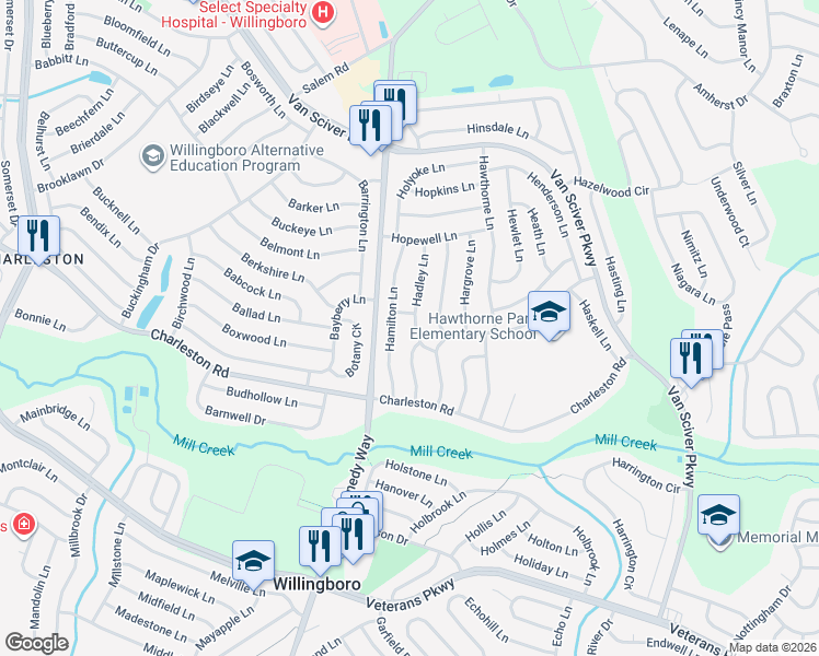 map of restaurants, bars, coffee shops, grocery stores, and more near 17 Hadley Lane in Willingboro