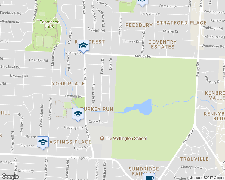 map of restaurants, bars, coffee shops, grocery stores, and more near 3910 Lyon Drive in Columbus