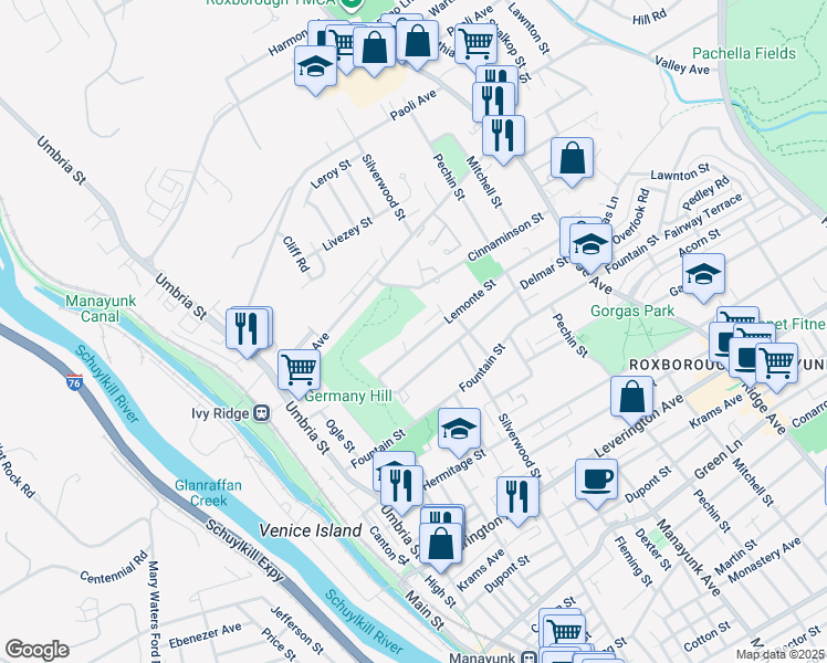 map of restaurants, bars, coffee shops, grocery stores, and more near 280 Lemonte Street in Philadelphia