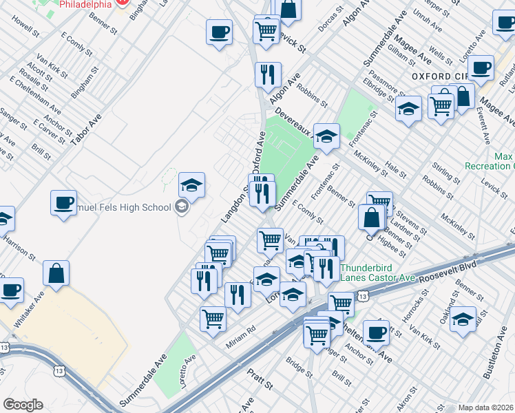 map of restaurants, bars, coffee shops, grocery stores, and more near 1038 Howell Street in Philadelphia