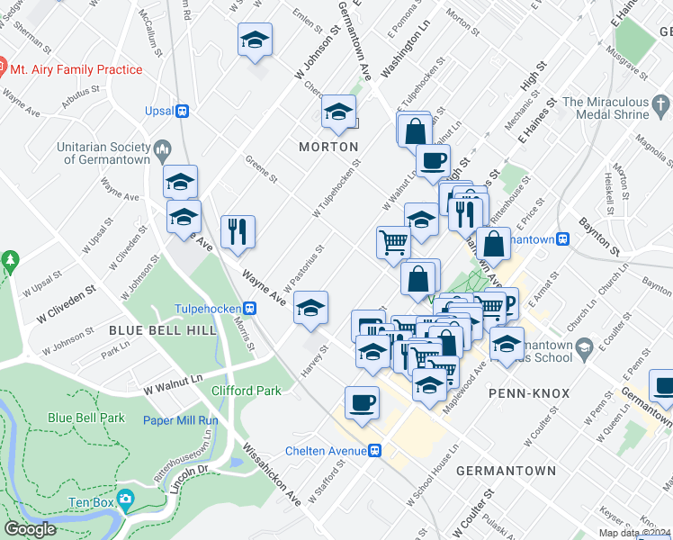 map of restaurants, bars, coffee shops, grocery stores, and more near in Philadelphia