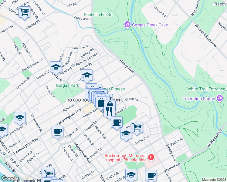 map of restaurants, bars, coffee shops, grocery stores, and more near 6172 Lawnton Street in Philadelphia