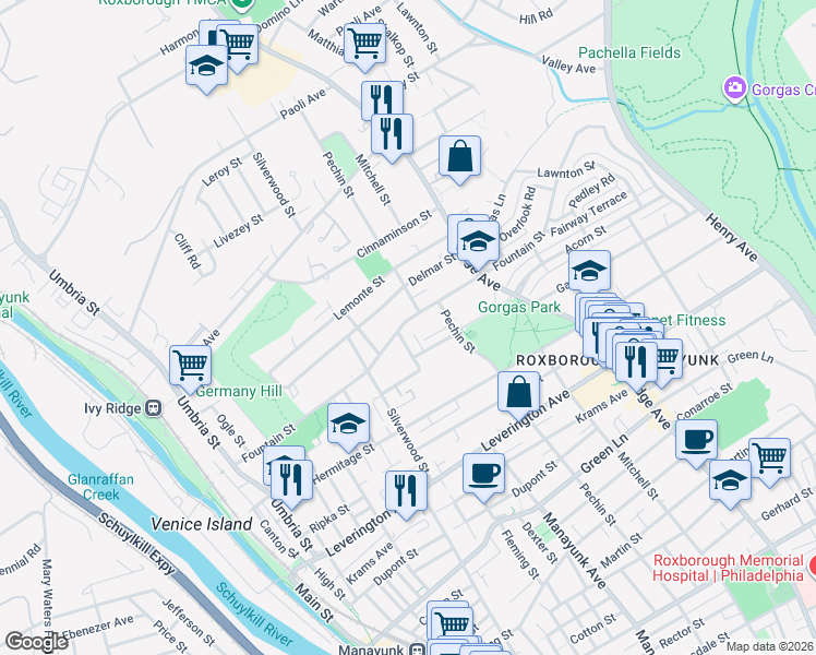 map of restaurants, bars, coffee shops, grocery stores, and more near 364 Fairway Terrace in Philadelphia