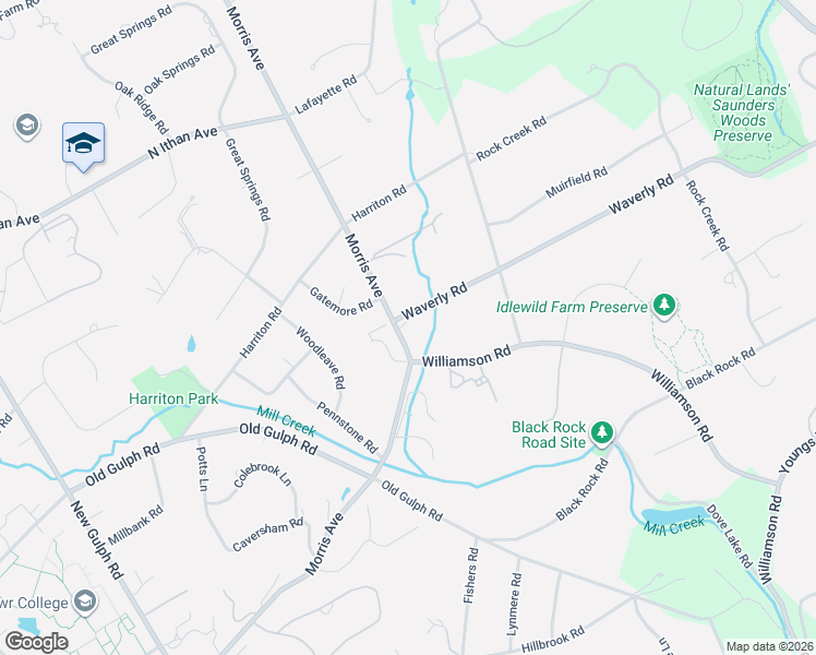 map of restaurants, bars, coffee shops, grocery stores, and more near 715 Morris Avenue in Bryn Mawr