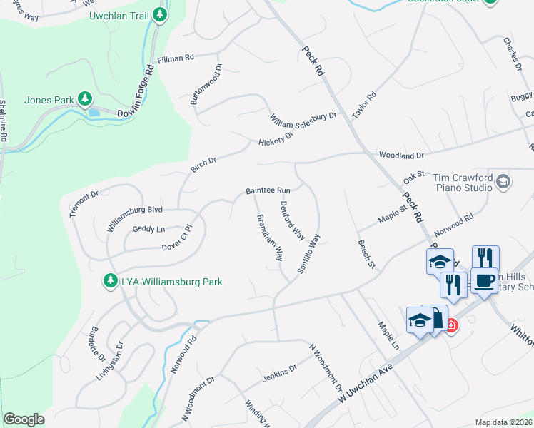 map of restaurants, bars, coffee shops, grocery stores, and more near 425 Brandham Way in Downingtown