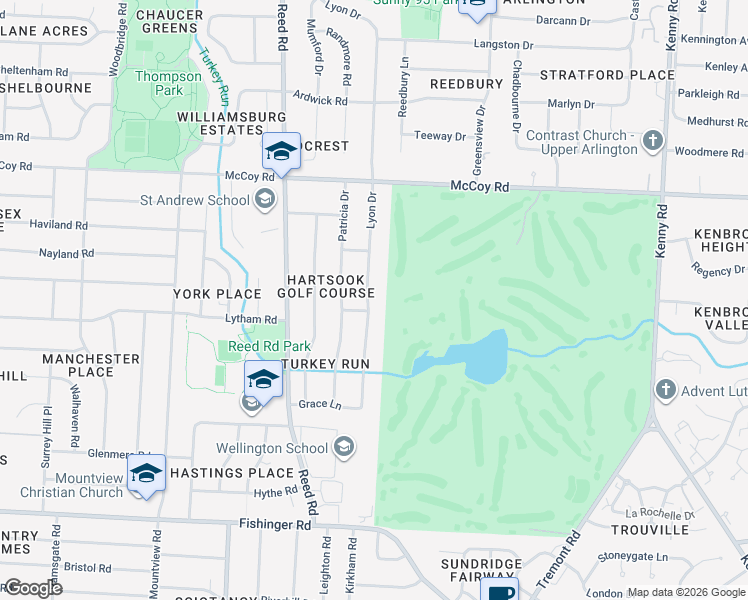 map of restaurants, bars, coffee shops, grocery stores, and more near 3910 Lyon Drive in Columbus